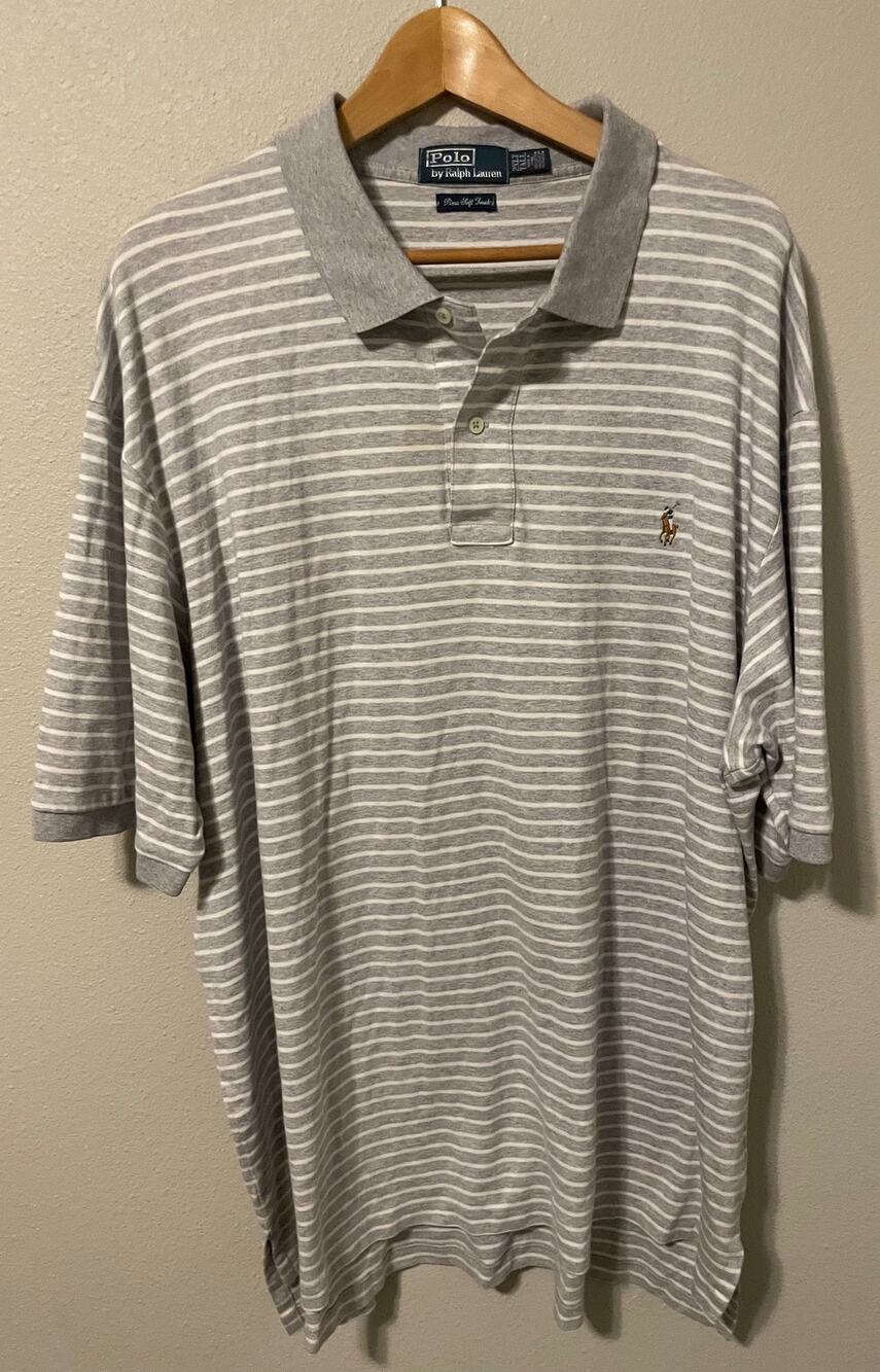Polo By Ralph Lauren Polo Shirt Mens 2XLT Gray Stripe Pima Soft Touch Cotton